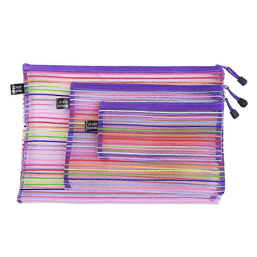 3Pcs Colorful File Pockets Nylon Mesh Zipper File Storage Bags Documents Organizer Pouch