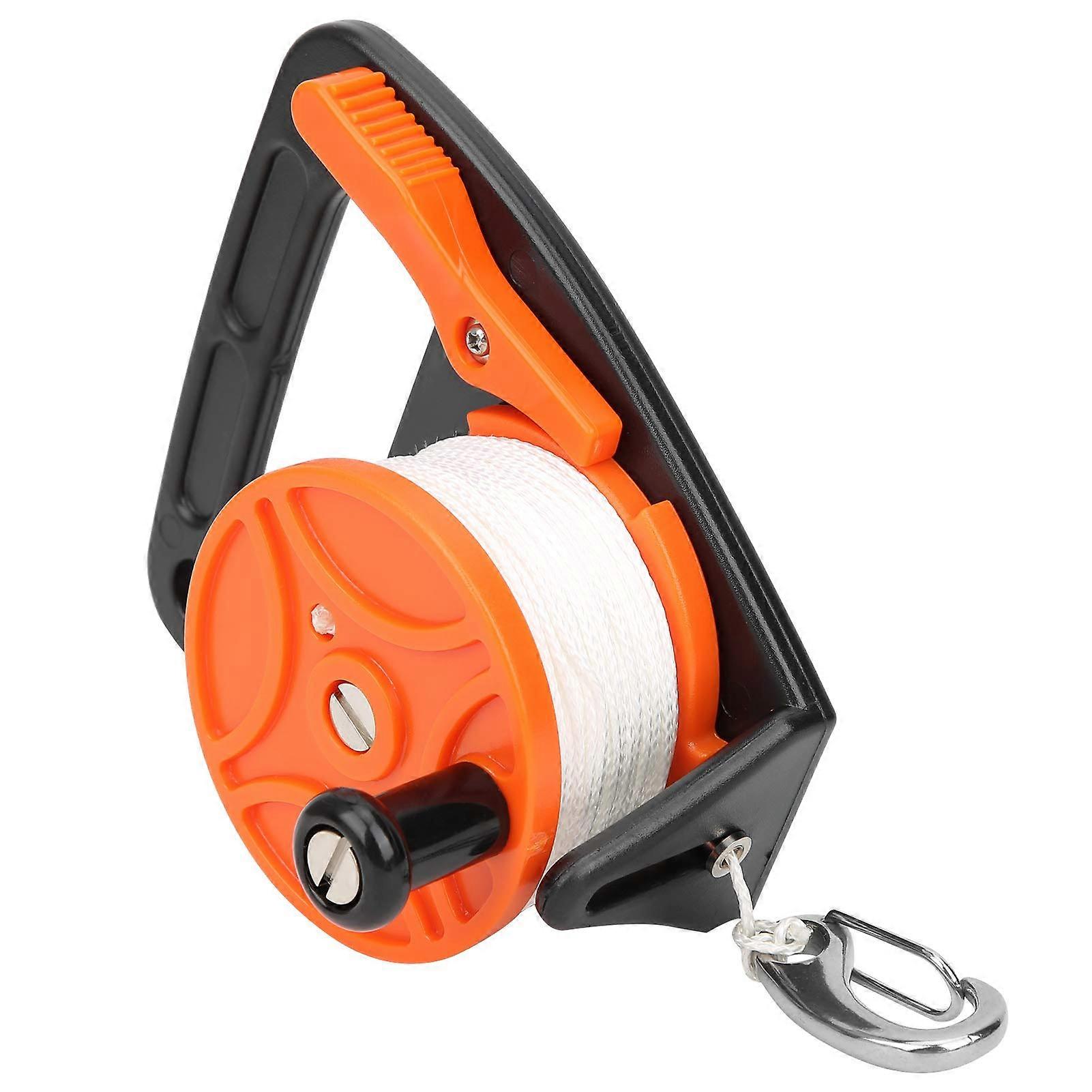 150ft Diving Line Reel Compact Dive Equipment Kit for Underwater Cave Kayak Exploration, ABS Plastic, White, Includes Diving Reel and Orange Buckle