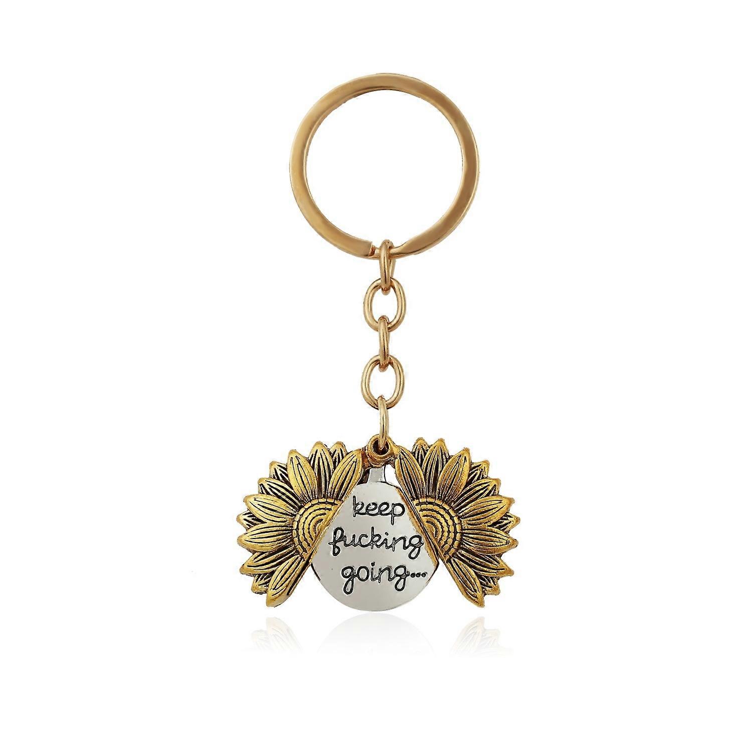 N2003-27 Ancient Gold Keychain Alloy Sunflowers Shape Can Open Double Side Engraving Accessories Pendant