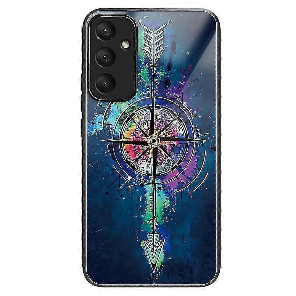 For Samsung Galaxy A55 5G Tempered Glass Case TPU Frame Pattern Protective Phone Cover