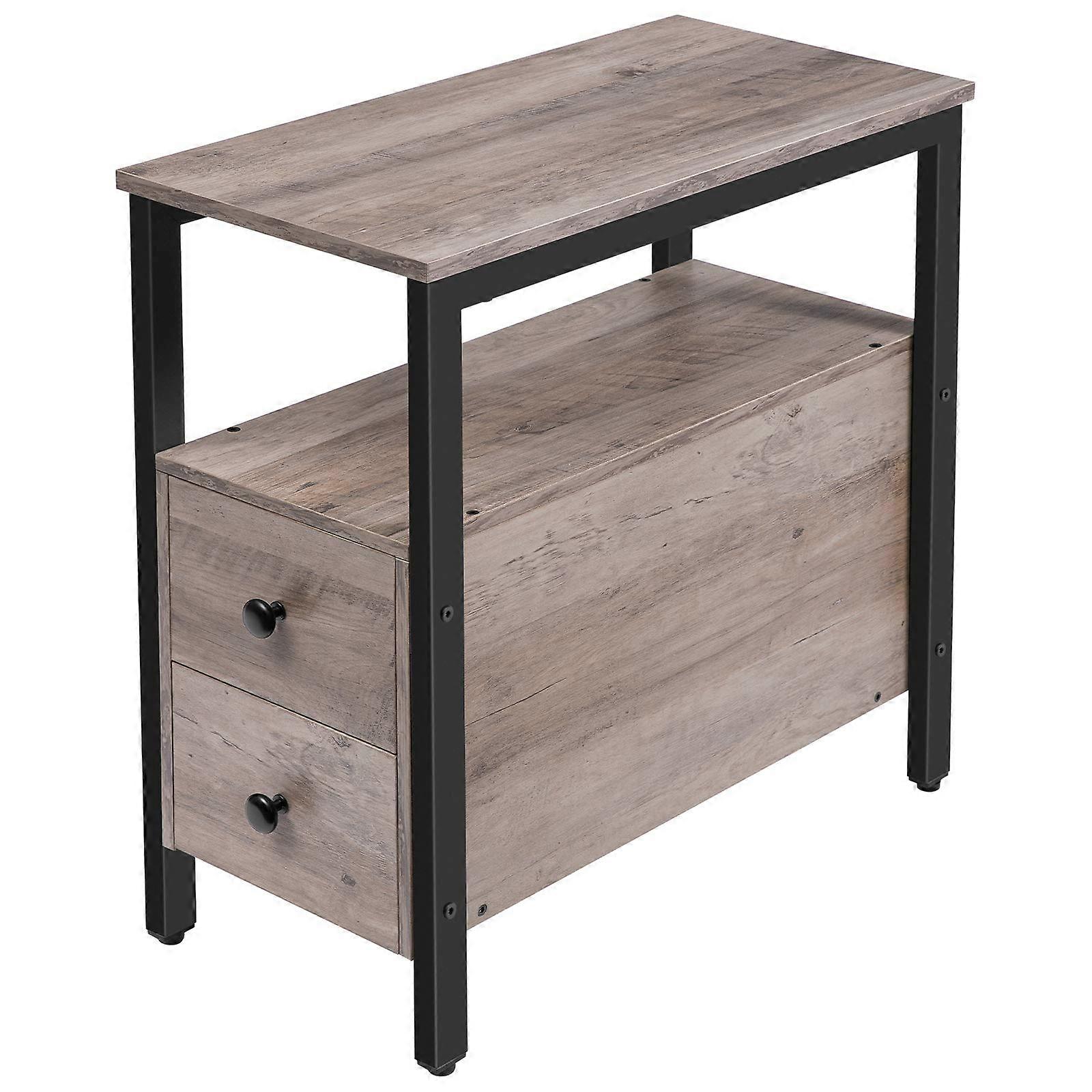 End Table, Narrow Chairside Table with Drawer and Open Storage Shelf, Nightstand for Small Spaces