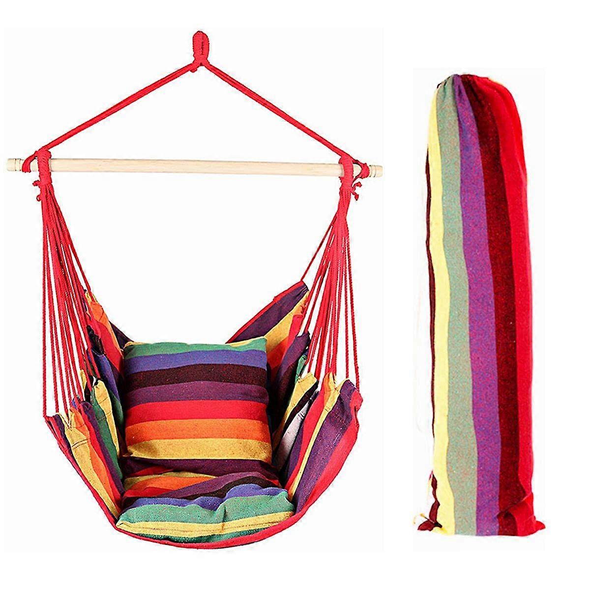 EverKing Hanging Rope Hammock Chair Porch Swing Seat, Large Hammock Net Chair Swing, Cotton Rope 2 Seat Cushions Included