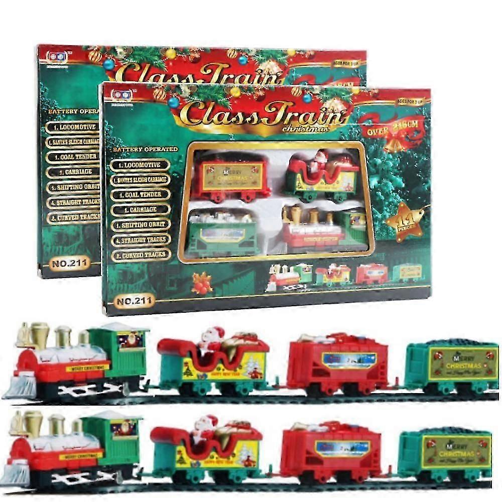 2 قطعة قطار عيد الميلاد مجموعة المسار أضواء الصوت الموسيقية حول شجرة تزيين سانتا