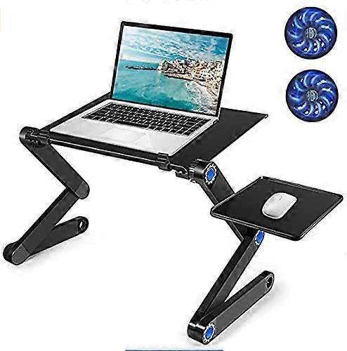Adjustable Laptop Stand For Bed, Foldable Lap Desk, Portable Workstation With Mouse Pad And Cooling Fan
