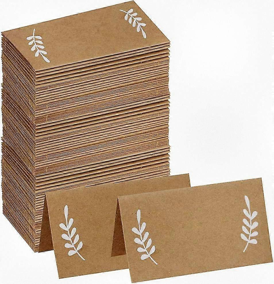 100 hvite laurbærblad-bordkort - Rustikk kraftpapirbordnavn og nummerkort for arrangementer
