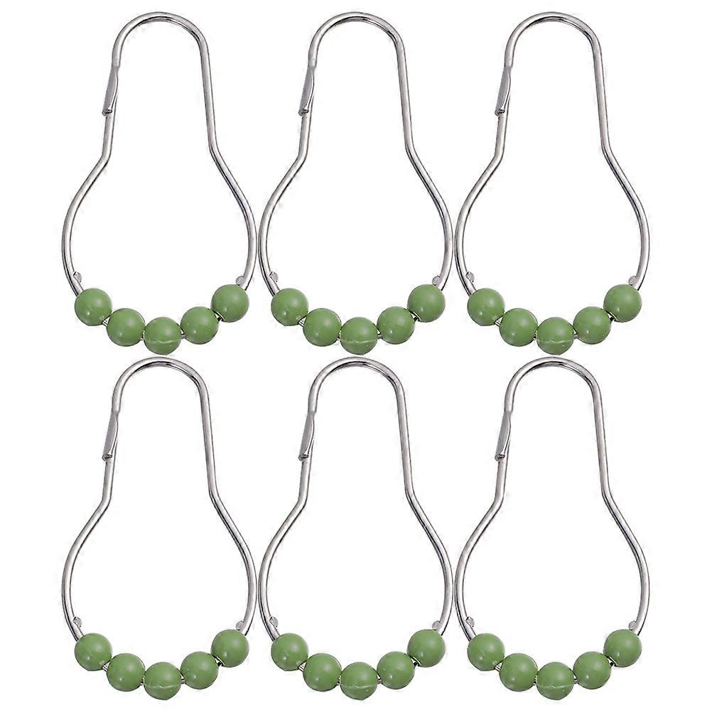 Green Acrylic and Iron Bath Rollerball Curtain Rings for Bathroom Use Smooth Glide and 6 Pieces