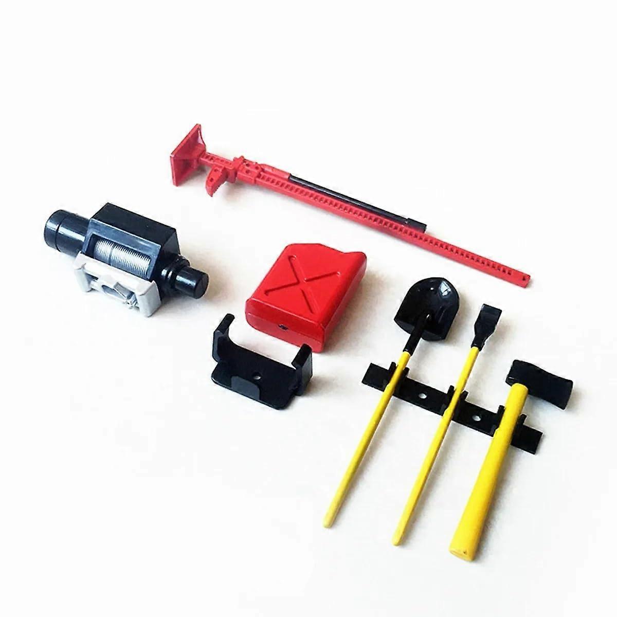 6pcs 1/10 Scale Garage Accessories Tools HiLift Jack Winch Shovel Jerry Can Axe Toy for RC Crawler Truck SCX10 TRX4 D90 CC01 Ref: 5348