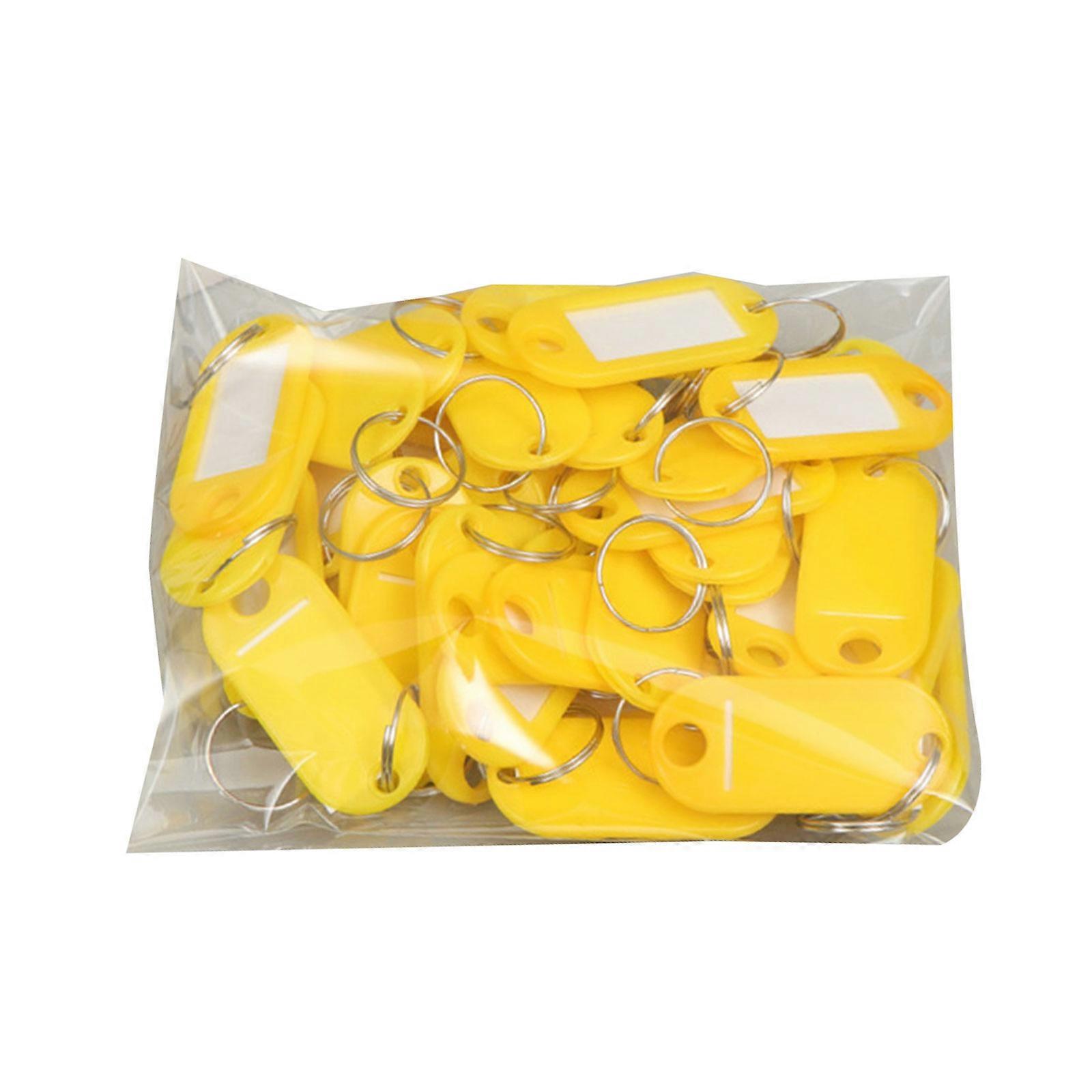 50 Pcs/Set Keychain Label Tags Keys Tags with Split Ring and Label Window Luggage Tags Practical Keys Identifiers Yellow