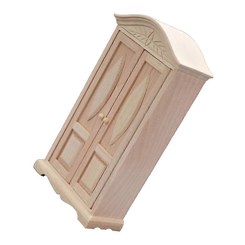 Vintage Beige Miniature Wood Wardrobe with Pattern for Decor Composite Material