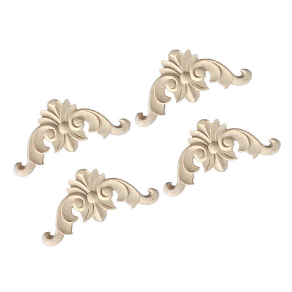 Decorative Applique Wood Carved Onlay Furniture Appliques Beige 11.50X5.00X1.50CM Wall Decor European Style 4Set