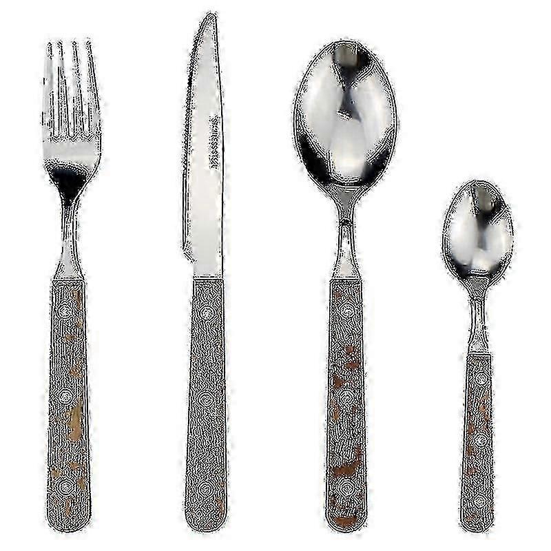 エレガントな樹脂リベットステンレス鋼ウエスタンカトラリー4点セット、木製ハンドル付き