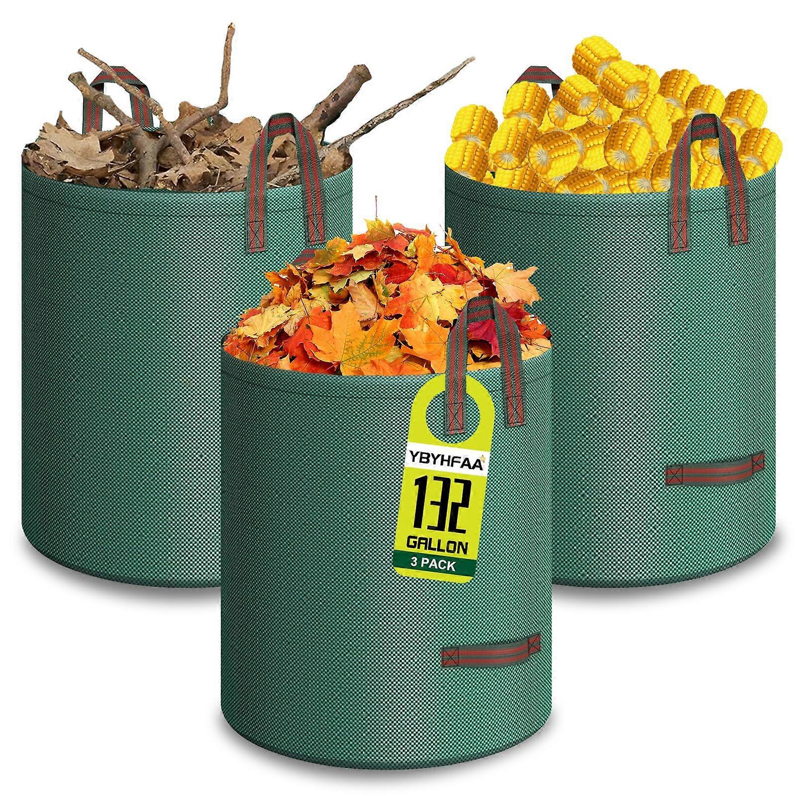 Gartenabfallsack, 3 x 500 L Laubsäcke, groß, robust, faltbar mit 4 Griffen