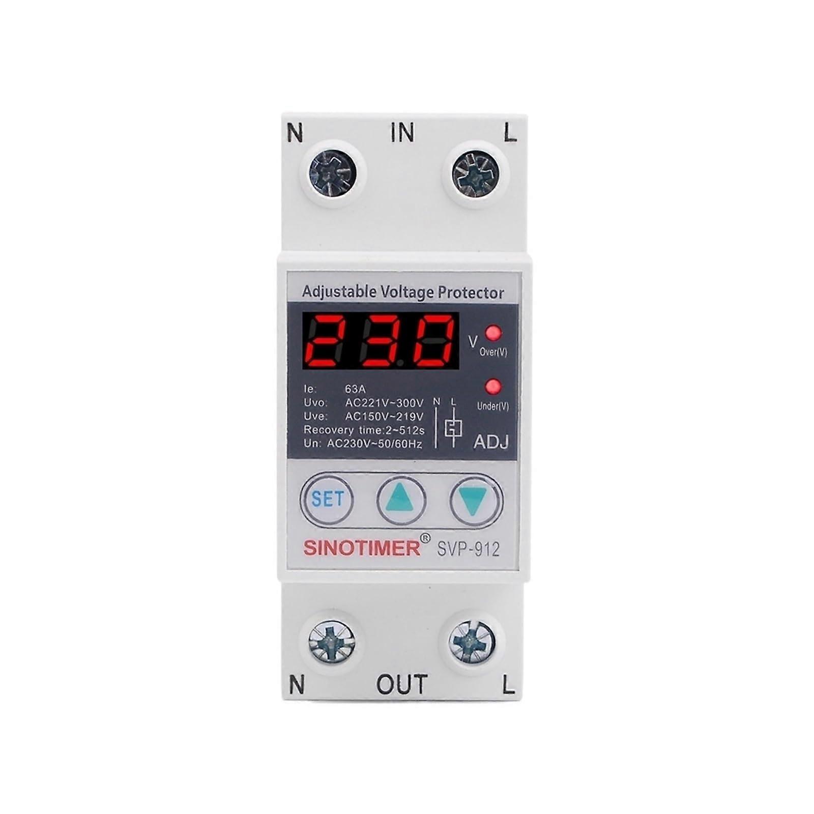 63A 230V 50/60Hz DIN rail adjustable automatic recovery over and under voltage protection voltage protection device Ref: 4129