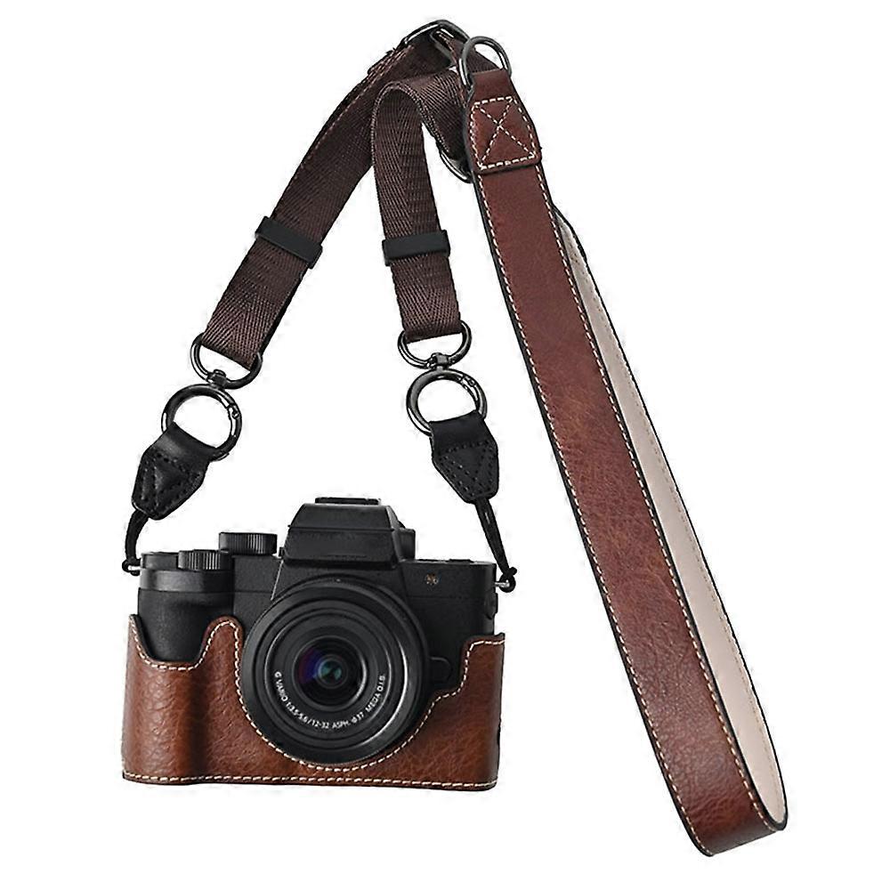 j3N Pour Panasonic Lumix G100K Boîtier d’appareil photo avec bandoulière Grand y3K Découpe Litchi Texture PU Pro