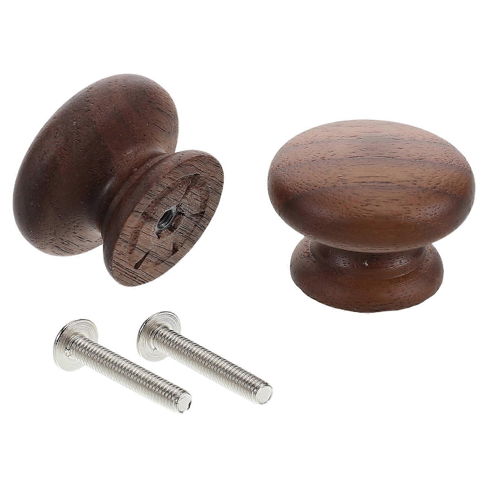 Mushroom Cabinet Knobs 2Pcs Dark Brown Wooden Bedroom Drawer Knobs with Smooth Hand Feel