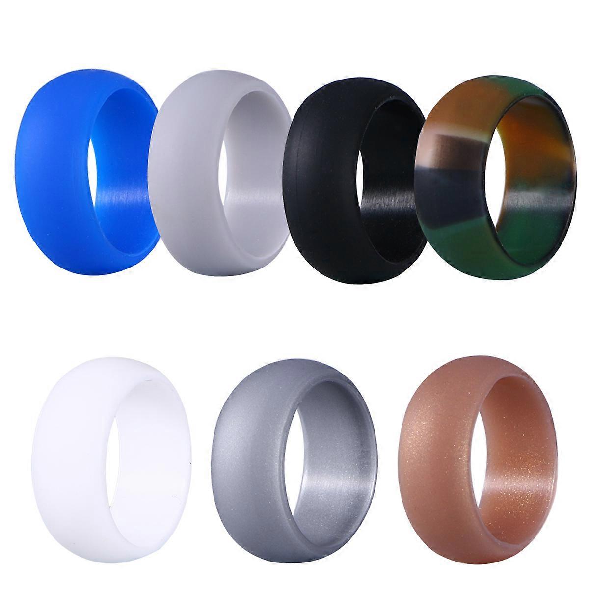 Ergonomic Design Mens Silicone Ring 19.8 Mm Camouflage 7Pcs