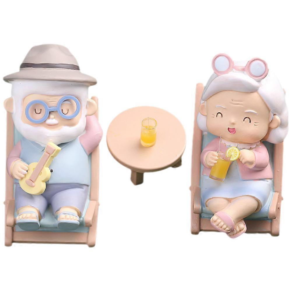 Simple Couple Statue Happy Elderly Couple Figurine Grandpa and Grandma Statue Desktop Ornament Assorted Color 3.14x2.95x1.77in present 1 Set