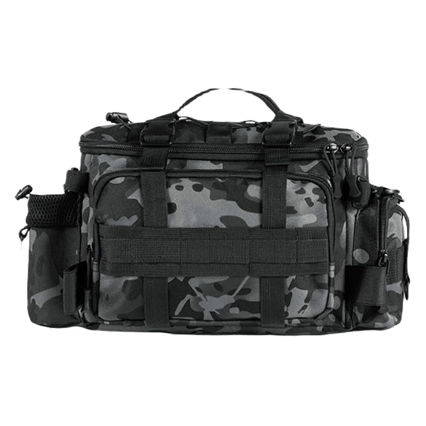 Grau Camouflage Fishing Tackle Bag Large Waterproof Design With Handle Shoulder Strap Rod Holder For Outdoor Use