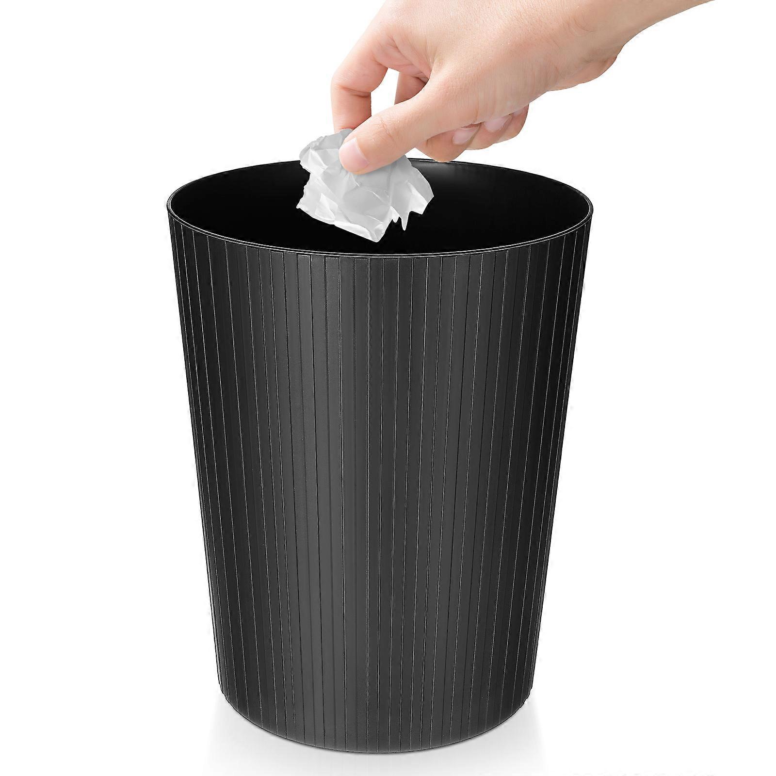 Trash Can Wastebasket Household Garbage Storage Round Shape Black Plastic 1Set