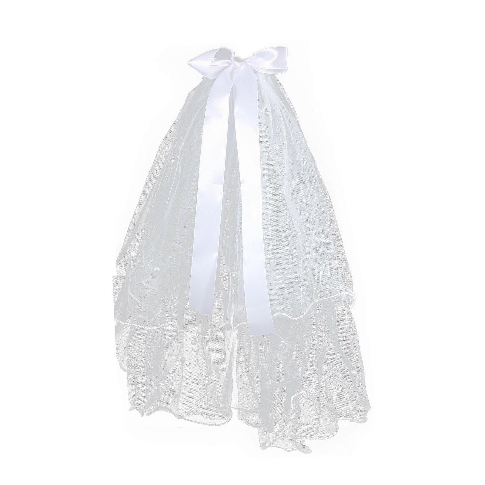 اكسسوارات شعر الزفاف أنيقة بسيطة Bowknot حجاب الزفاف طبقة مزدوجة مانتيلا للنساء أبيض 60.00X20.00X1.00cm 1PC