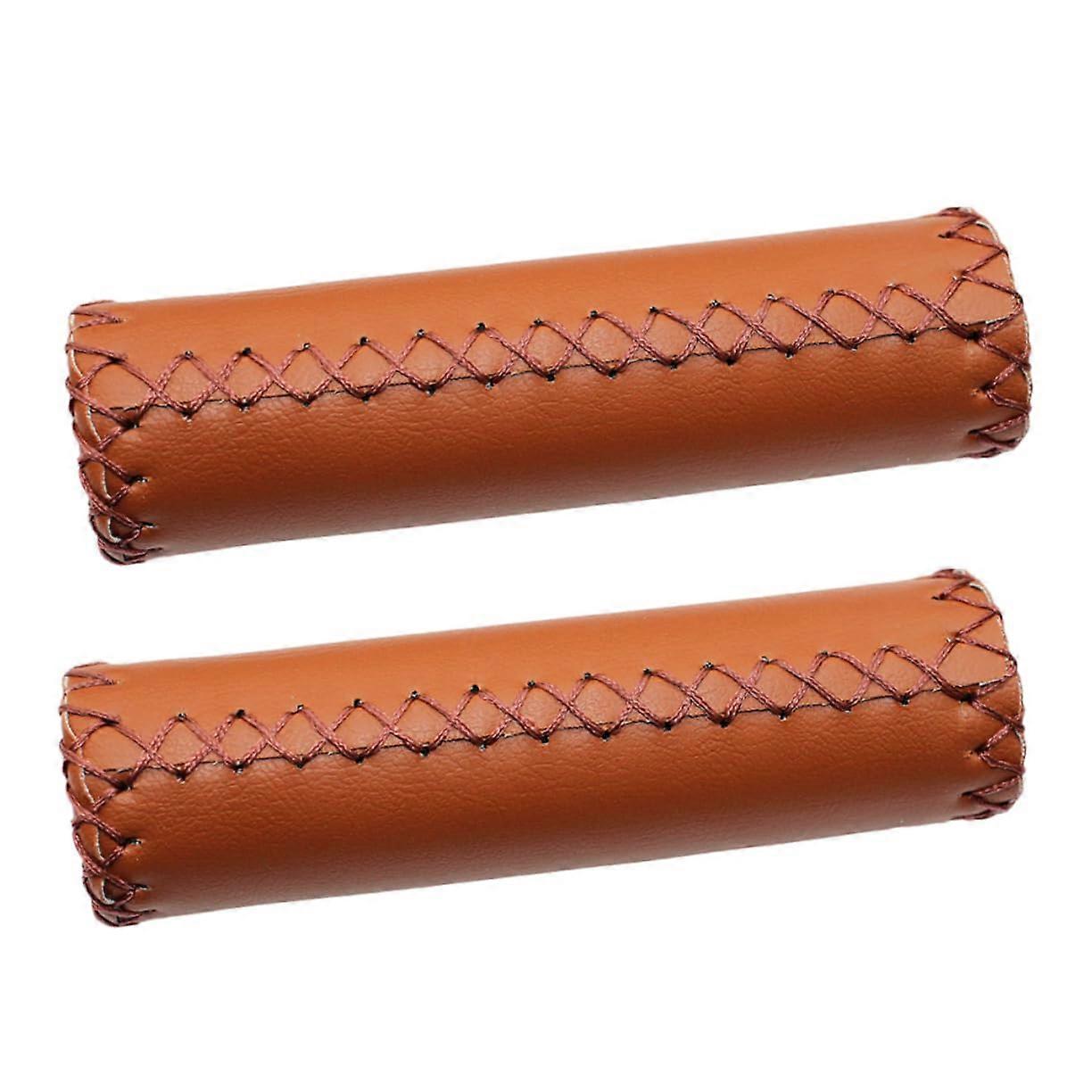 1 Pair Ergonomic PU Bike Grips, Soft Non-Slip Handlebar Grips in Light Brown for Mountain Bikes and Cruisers, Shock Absorbing Comfort