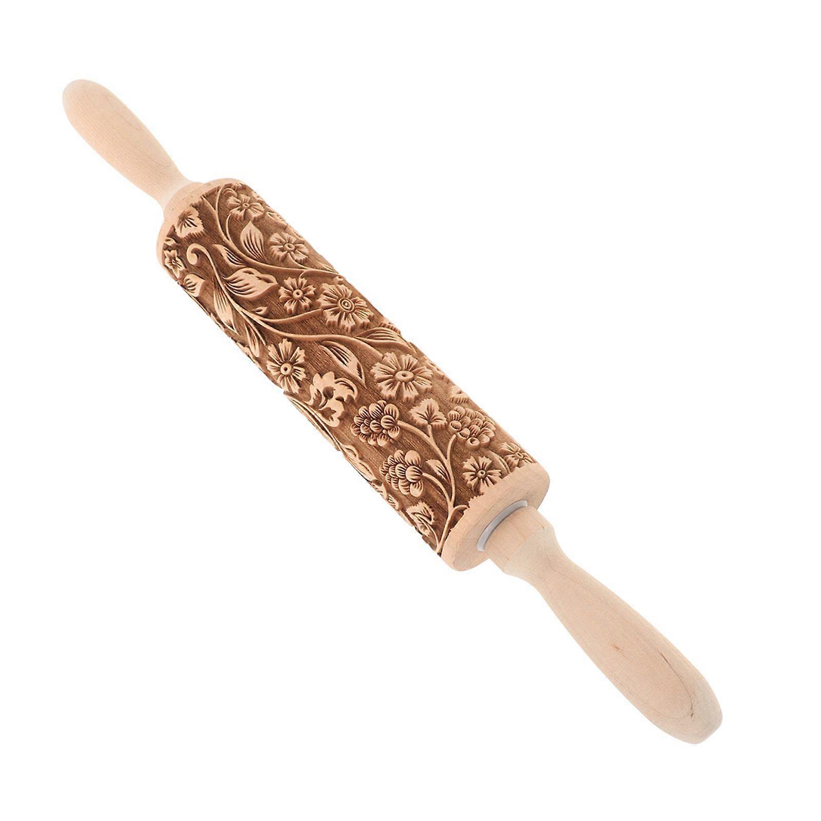 Embossed Rolling Pins With Patterns For Baking Engraved Wooden Rolling Pin Flower Pattern Rolling Pin For Baking Pastry Pizza Dough Fondant Cookie Pie