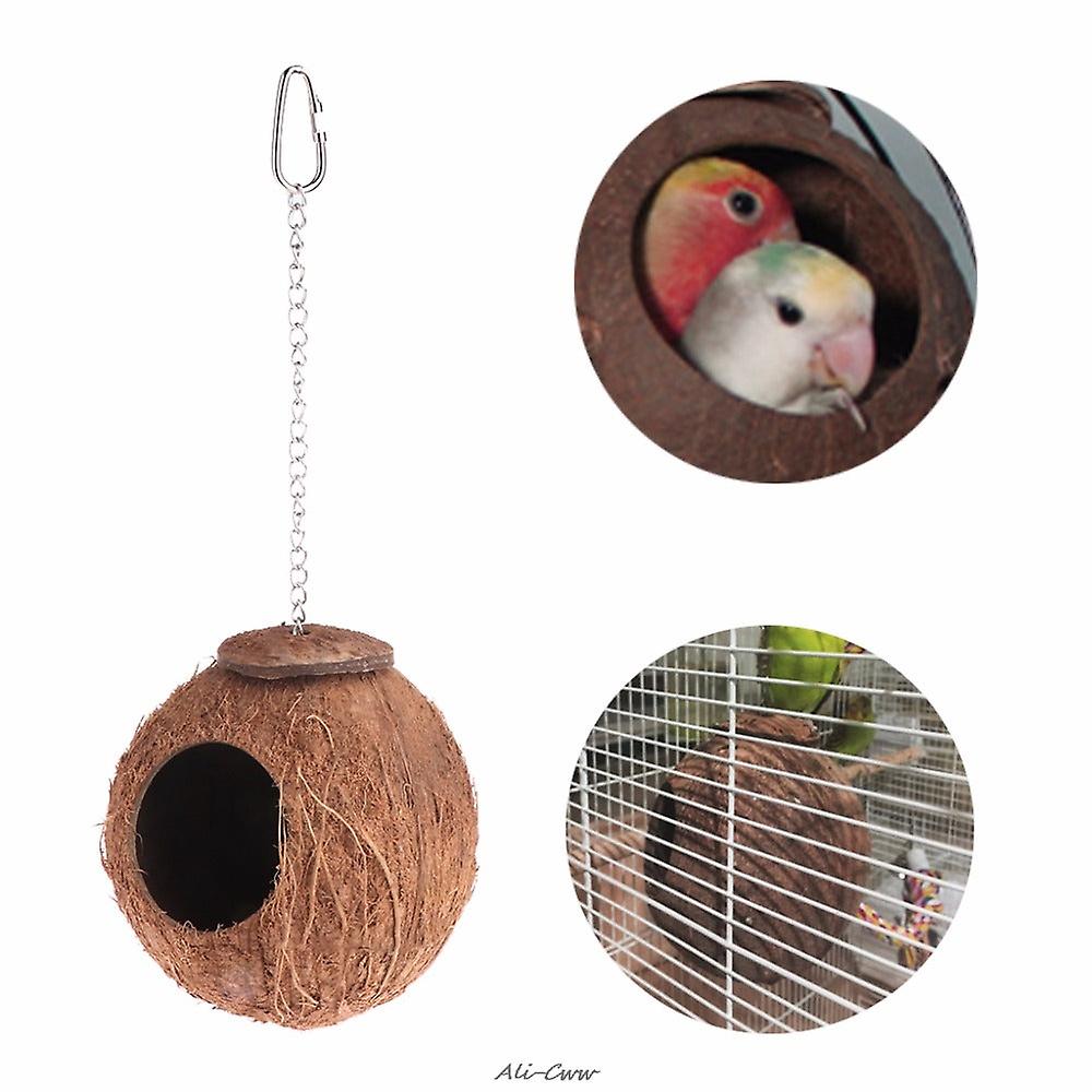 Bird Parrot Nest Natural Coconut Shell Hanging Chain Cage Toys Swing House Finch Sparrows Birds Nest Supplies