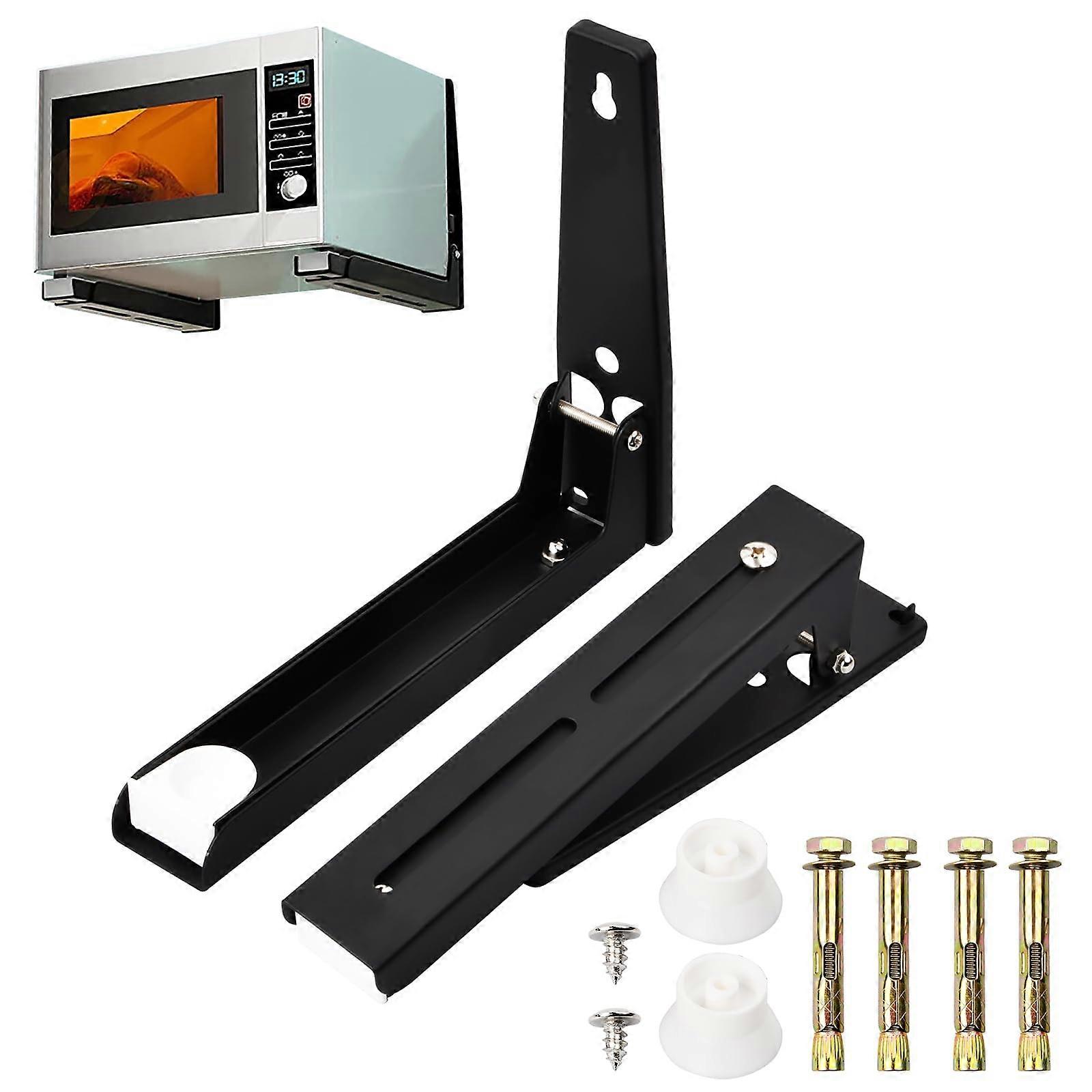 Wall Mounted Microwave Rack Microwave Wall Bracket Space Saving Adjustable Bracket Design Foldable Black