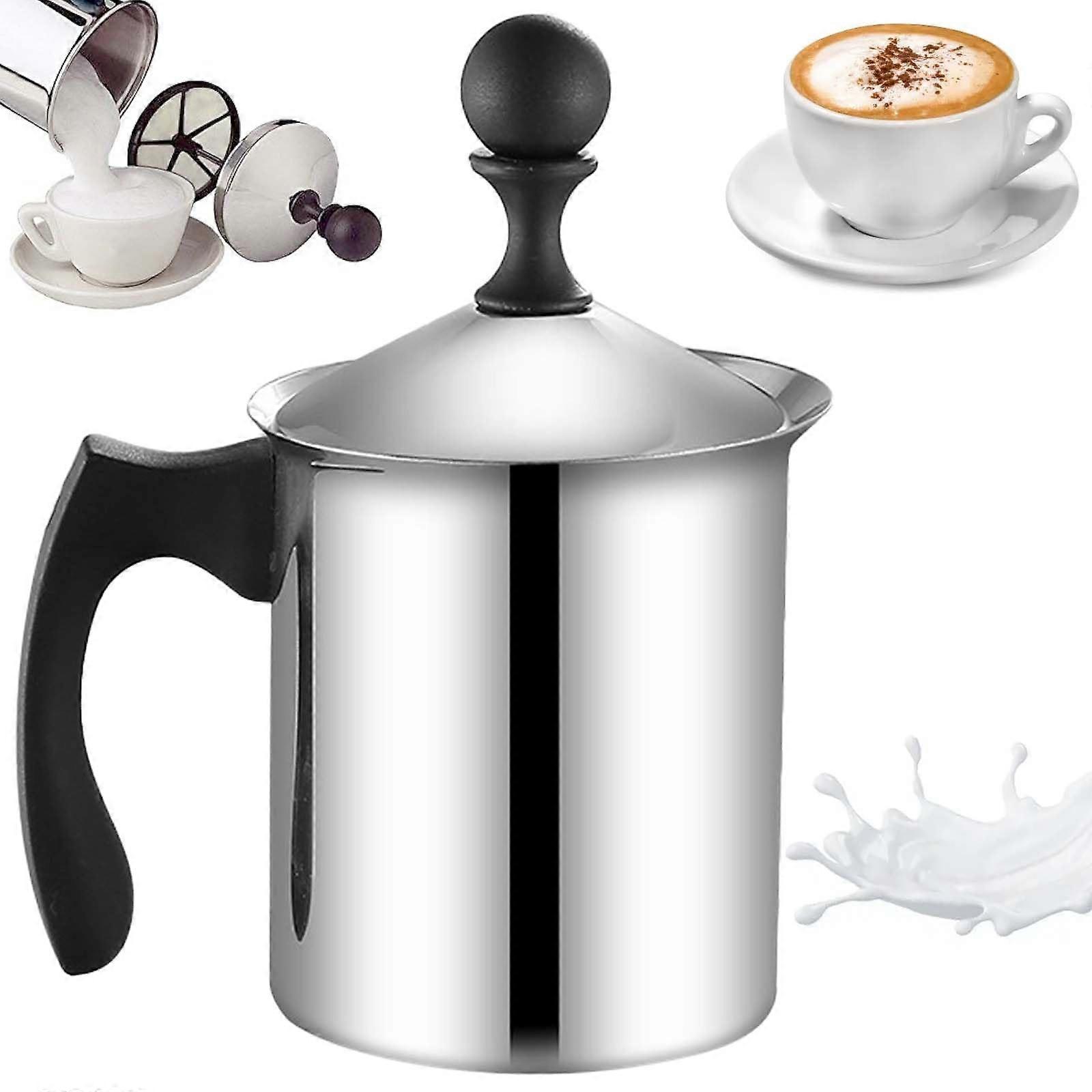 Manual Milk Frother 800ml Stainless Steel Handheld Milk Frother with Double Strainer and Coffee Pulling Mandrel