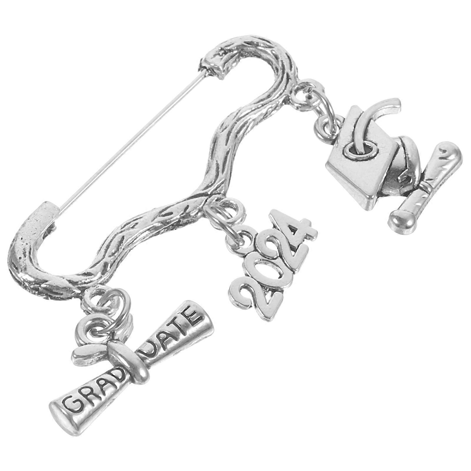 Graduation Brooch Pin Costume Hat Bag Silver 1Pcs