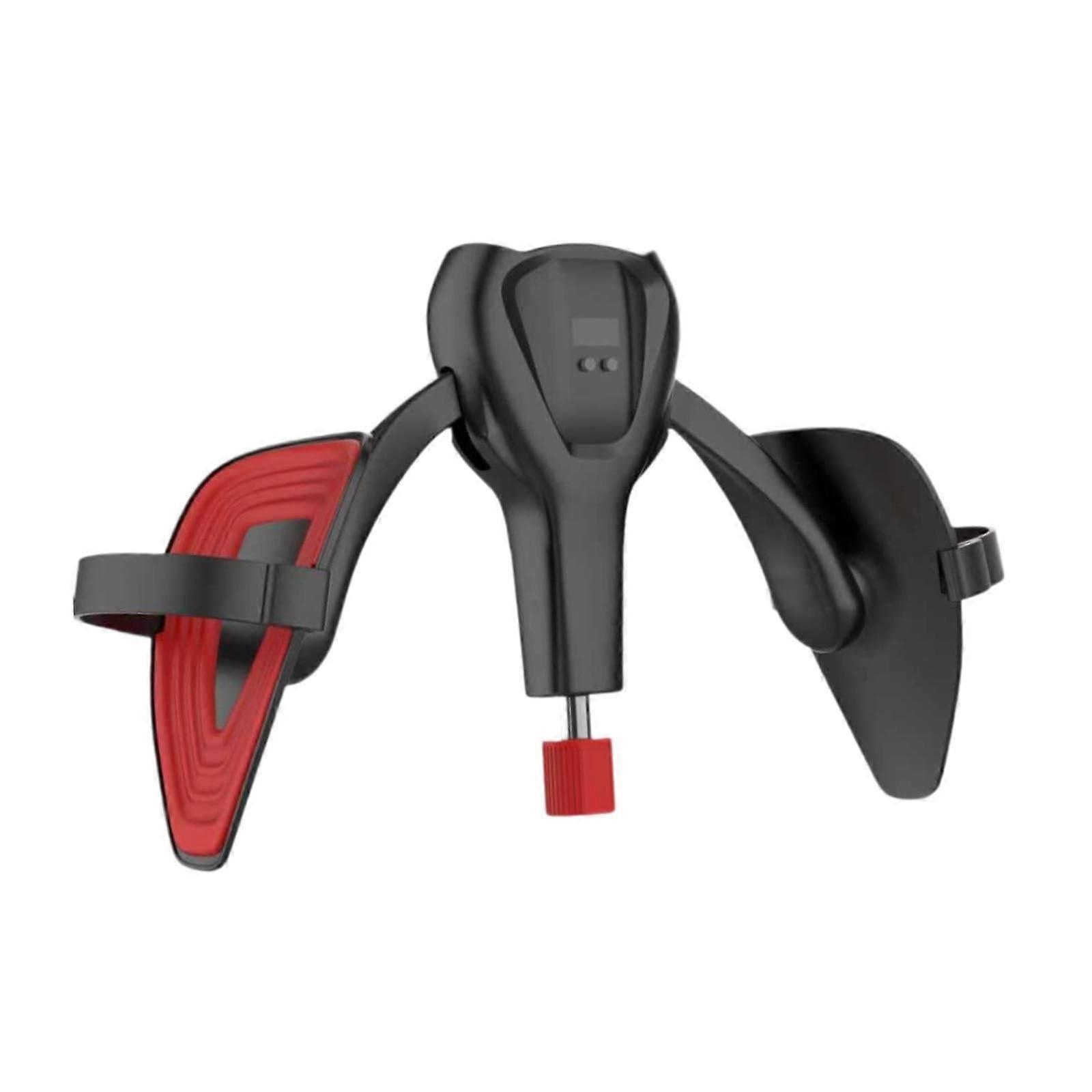 Thigh trainer, exercise equipment with counter and adjustable leg clamp in black and red