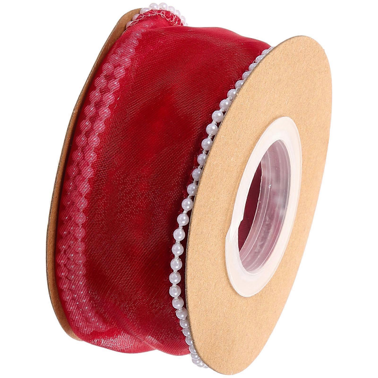Smooth Ribbon Craft Ribbon For Flower Arrangements Wide Ribbon With Small Pearls Wine Red 458.00X4.00X0.20CM 1 Roll