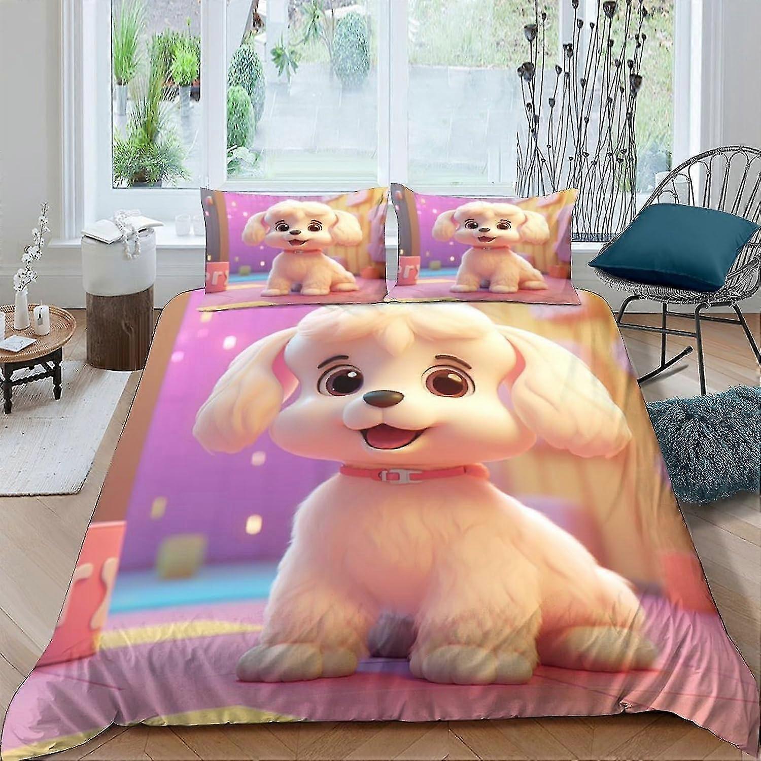 Conjunto de capa de edredom para cães de 3 peças Capa de edredom de cama impressa em 3D com fecho de zíper para adolescentes Roupa de cama de microfibra ultra macia