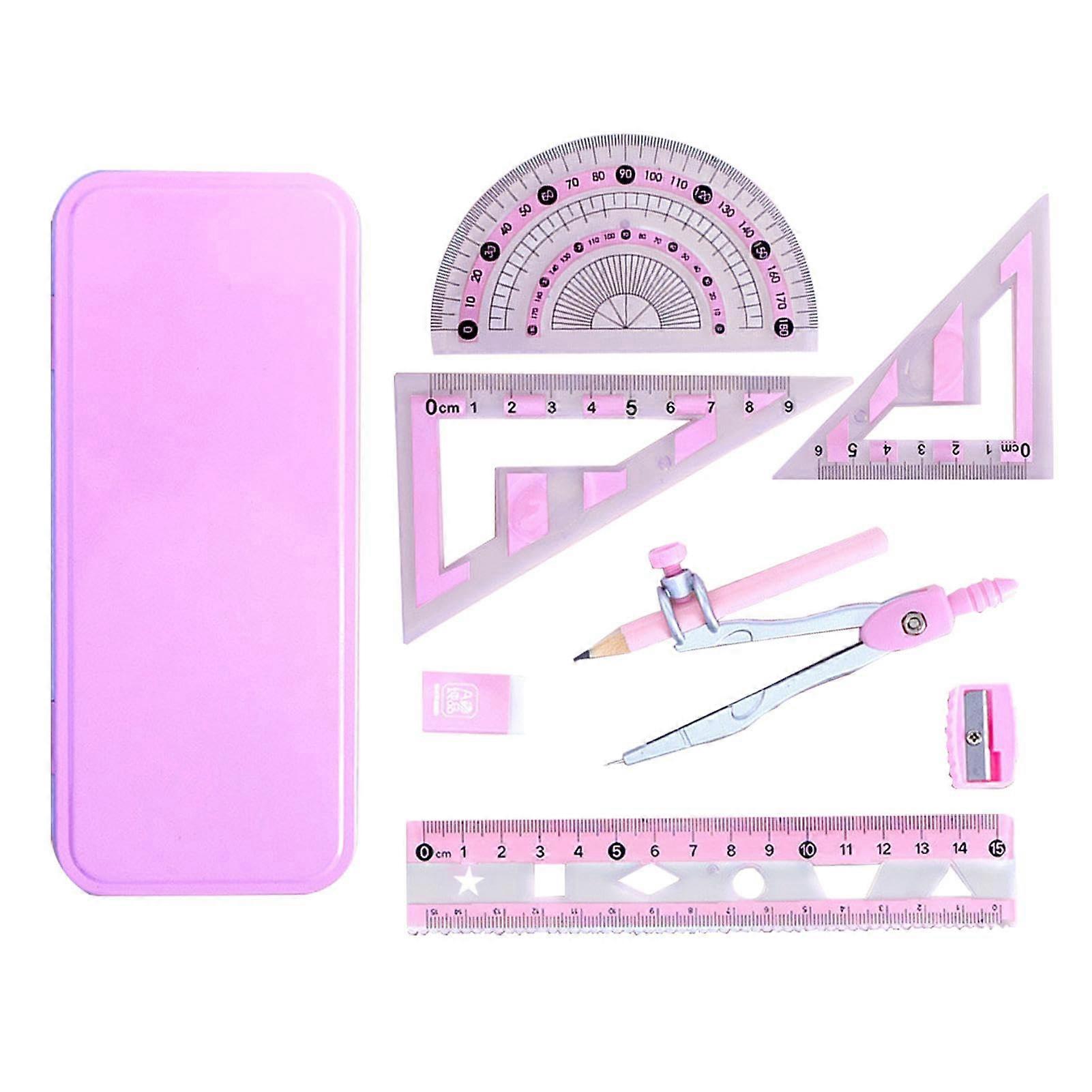 Protractor and Compass Set, Geometry Compass and Protractor Set with Storage Box pink