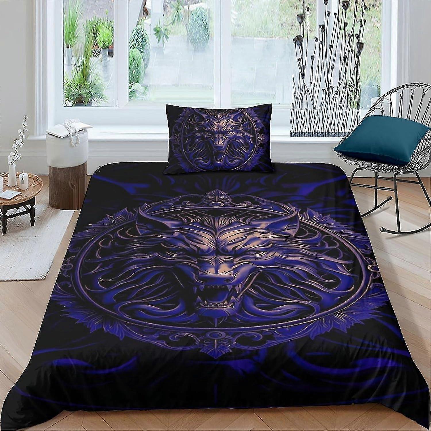 3D Wolf Print Comforter Cover Set for Youth Soft Microfiber Quilt Cover Decor 3Pcs Bedding Single