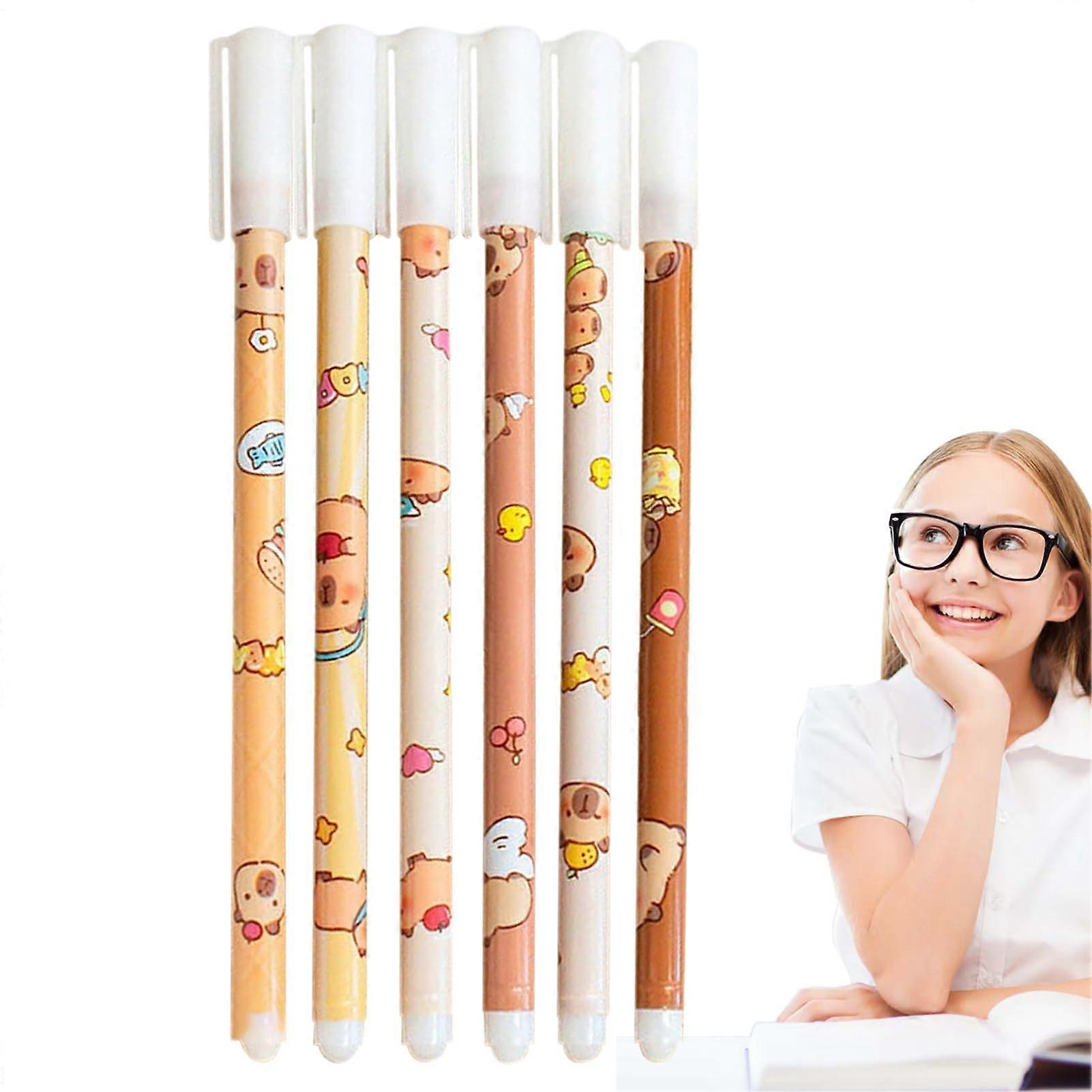 Erasable Pens Set Of 6 Colorful Gel Pens With Capybara Pattern Comfortable Grip For Art Sketching And School Assignments