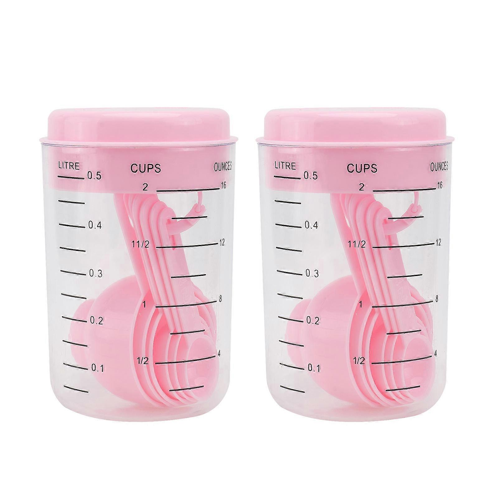Cooking Measuring Spoons And Cups Pink 14Pcs Plastic Stackable For Baking Tools
