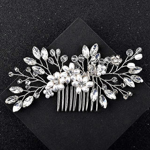 Silver Flower Hair Comb Jewelry for Girls, Handmade Alloy Pearl Hairpin, Bridal Tiaras for Weddings, 24 cm