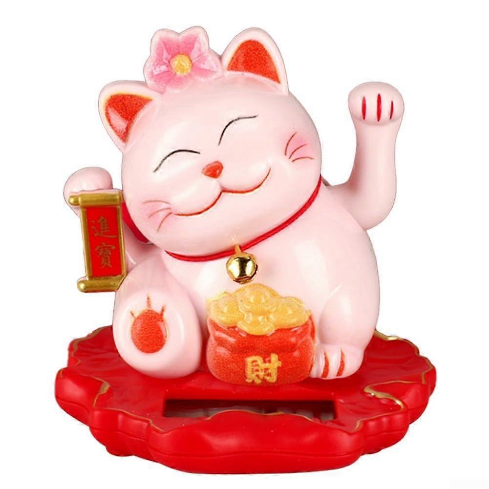 Automatic waving lucky cat figurine for enhancing wealth and blessings in various scenarios (2313Pink)