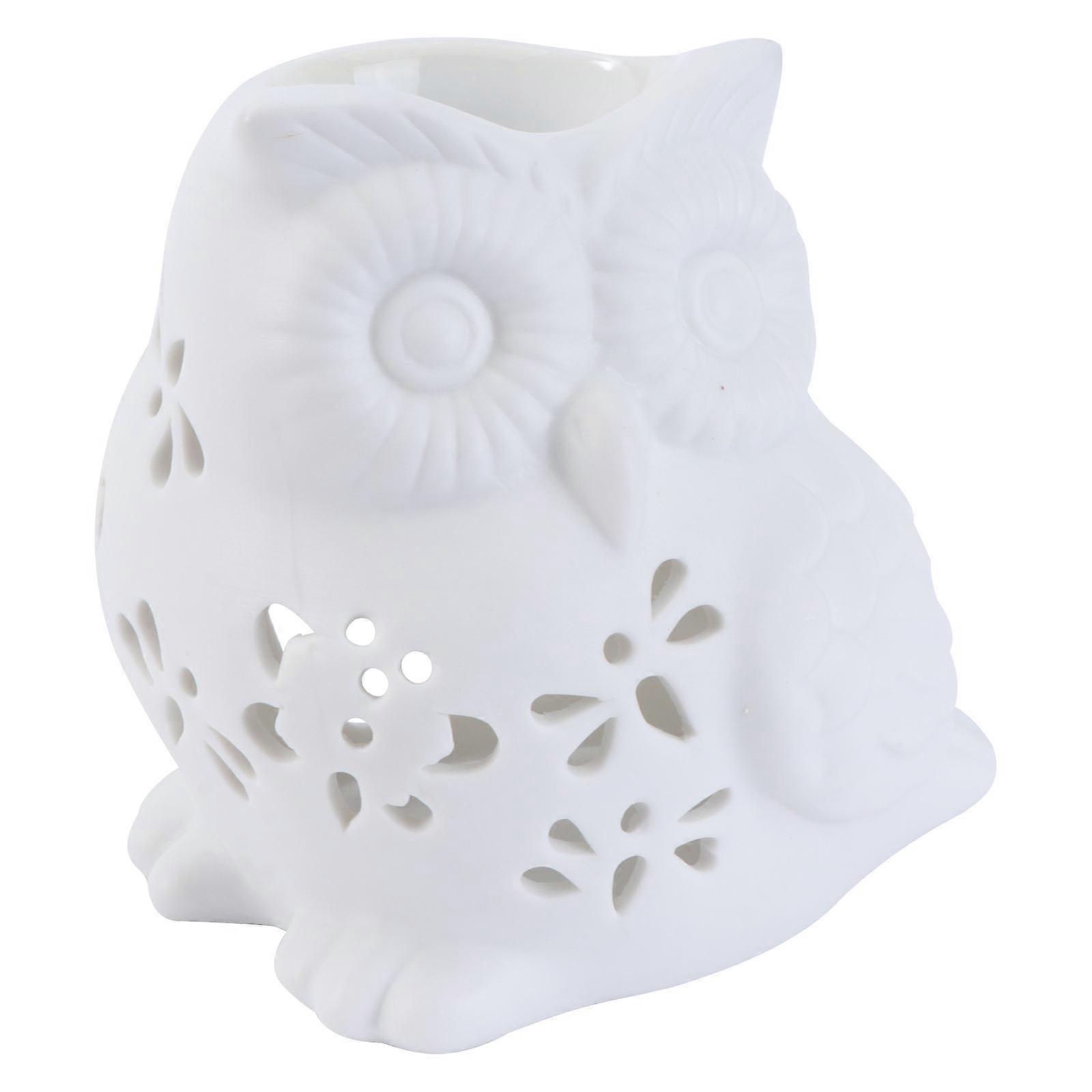 Diffuser Owl Cut-Out Design Aromatherapy Warm Light for Bedroom Ceramic White 1Set