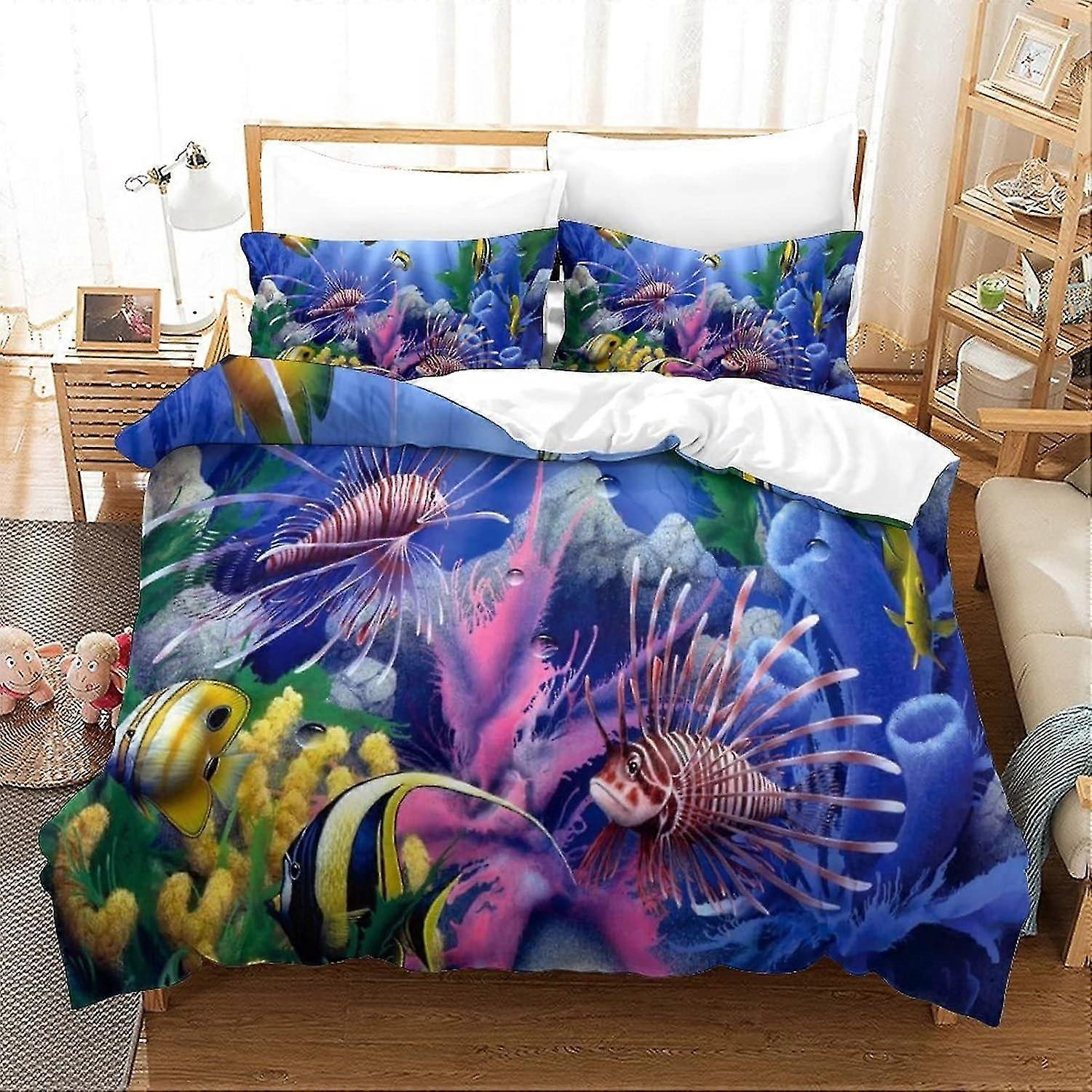 Underwater World Set Copripiumino Biancheria da letto Chiusura a cerniera, Copripiumino in microfibra ultra morbida Set di 3 pezzi Adatto a bambini e ragazzi