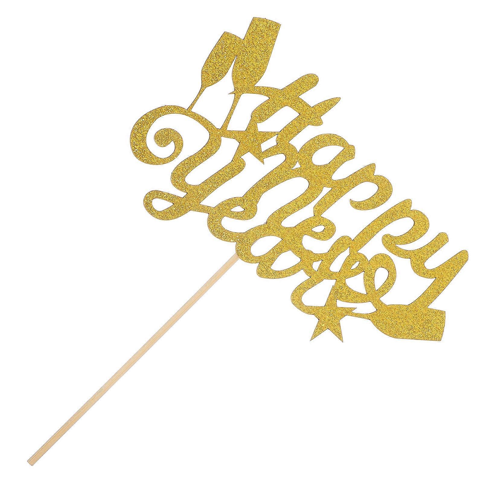 Decorative Cake Picks Golden Paper New Year Style Cake Topper For Desserts And Fruits 1Set