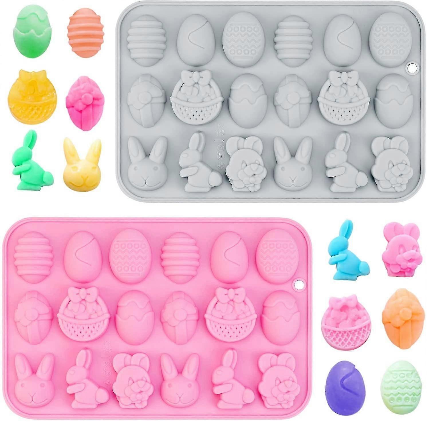 2pcs Easter Silicone Molds Chocolate Mold, Easter Egg Rabbit Non-stick Baking Molds Candy Mold For K