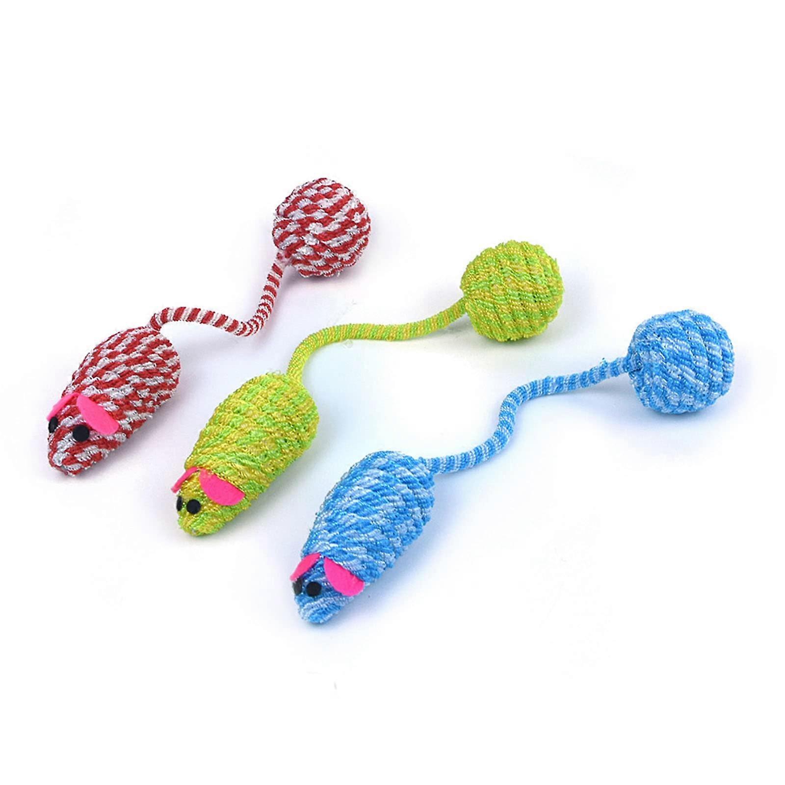 3 Pieces Colourful Braided Rope False Mouse Pet Cat Squeaky Toy Tail Mice Mouse Cat Toy for Cat Puppy Kitten