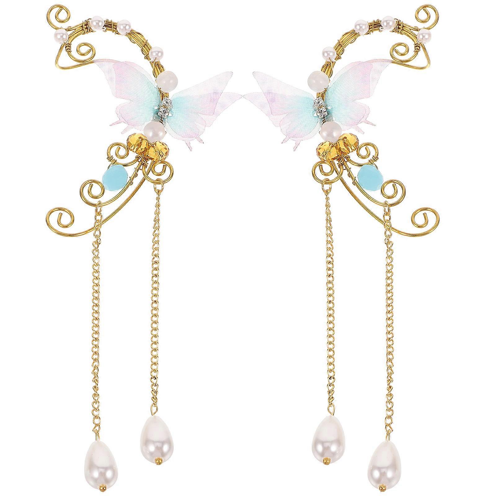 1 Pair Non-Piercing Elf Ear Cuffs for Women with Crystal and Assorted Color