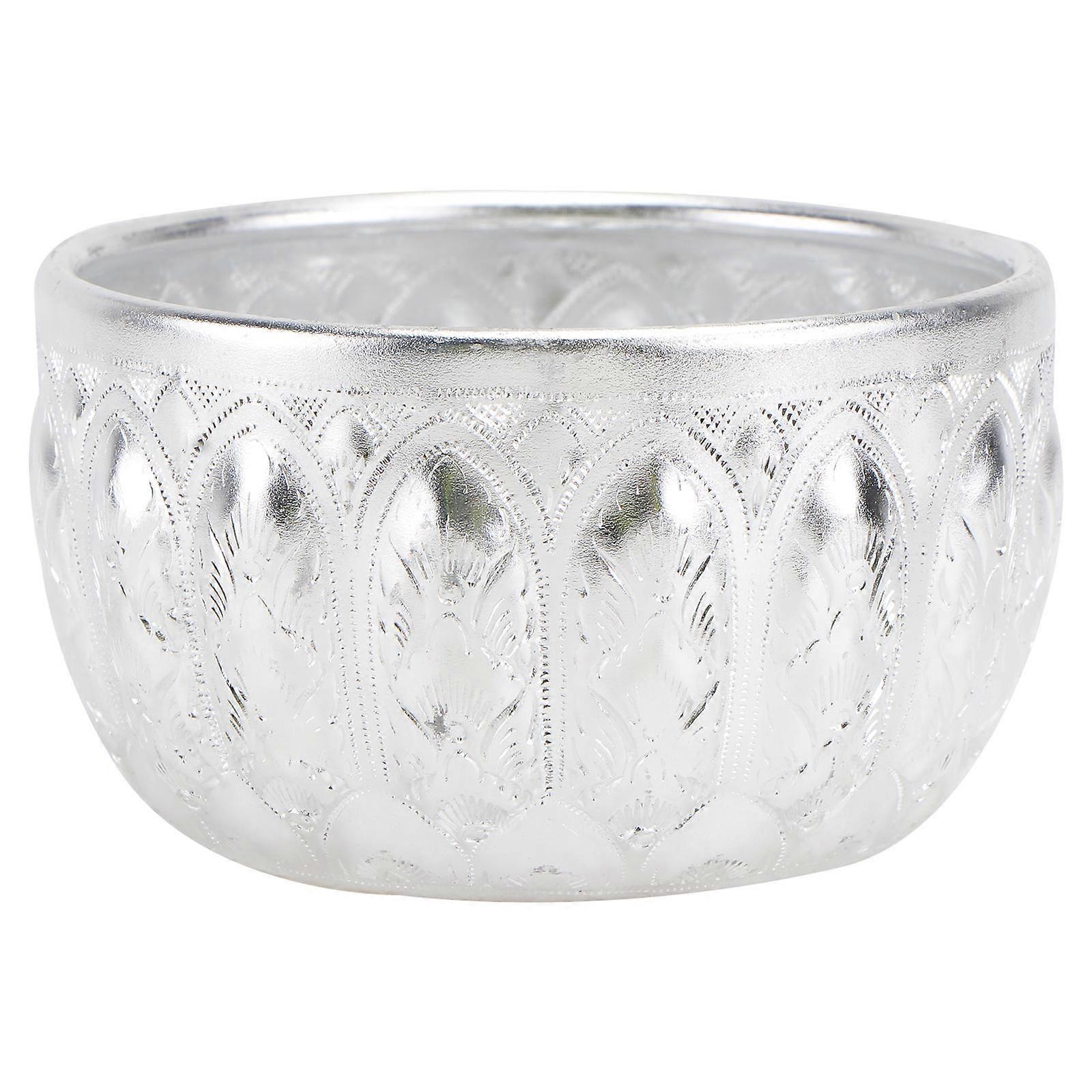 Hand Carved Round Decorative Bowl, Silver Finish, Elegant Chic Design for Serving Snacks and Food, Ideal for Dining Room, Restaurant, and Hotel Use