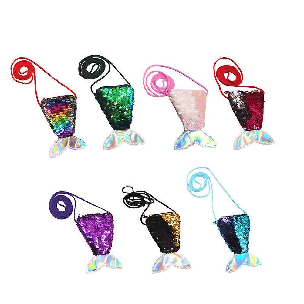 Creative Mermaid Pouch Sequins Bag for Girls Crossbody Shoulder Bag Mixed Color 7Pcs