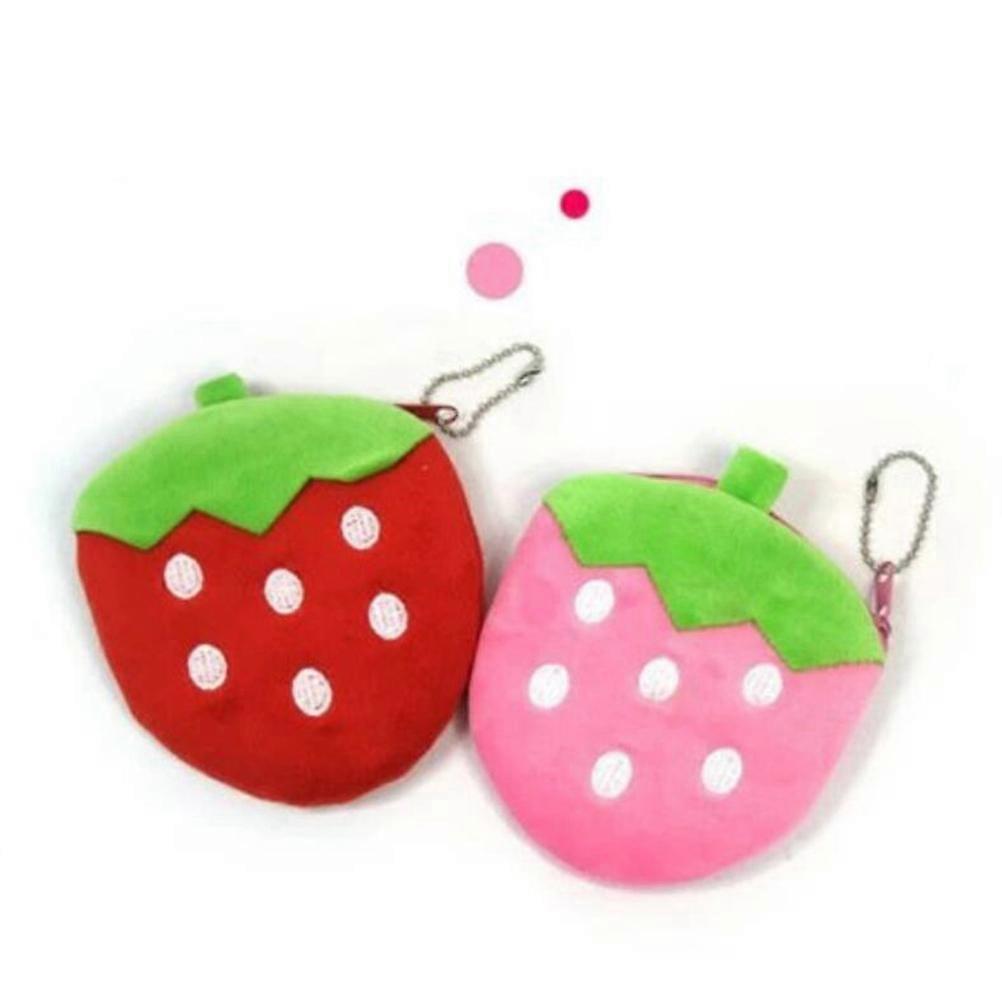 Mini Pouch Purse Strawberry Fruit Plush Wallet Pocket Coin Purse 1 Set (Red)