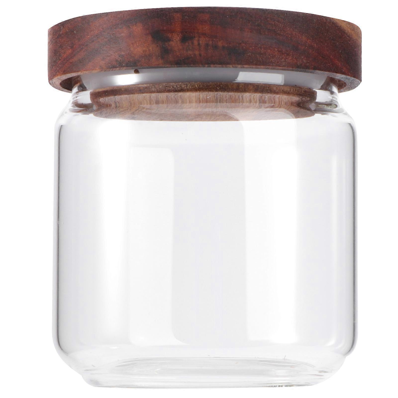 Transparent Glass Candy Jar with Wooden Lid for Kitchen Storage 500ML High Borosilicate Portable Container