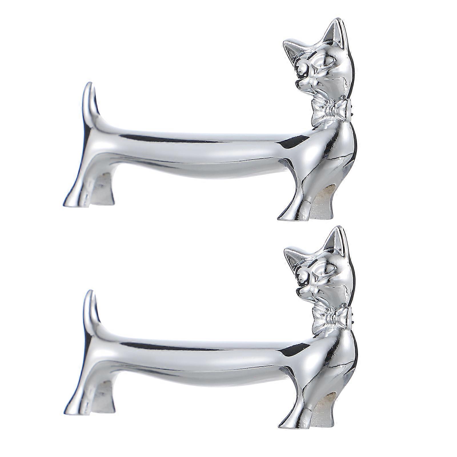 Chopsticks Rest Holder Alloy Chopsticks Holders Dining Table Tableware Storage Silver Cat Shape 2Pack